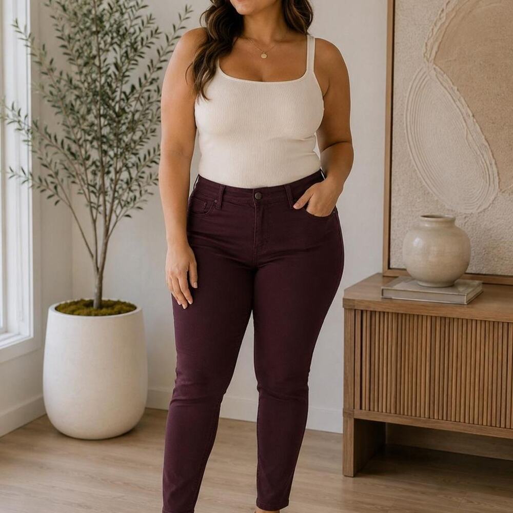 Womens burgundy high rise skinny